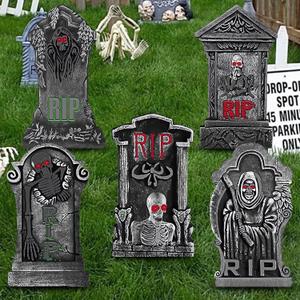 Halloween Decorations, 5 Pack Foam RIP Graveyard Tombstones, Graveyard Headstone Decorations with 10 Bonus Stakes for Lawn Outside Decor (17In)