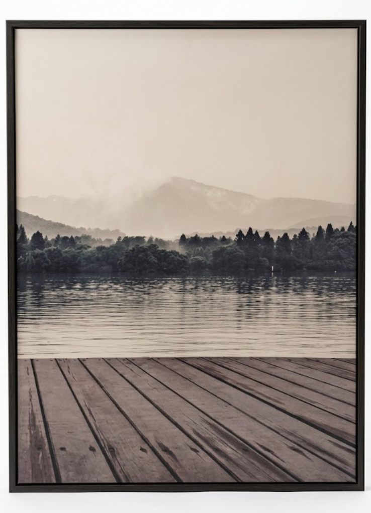 Wall Art Framed Lake Mountain Art Canvas Calm Lake With Dock, 

18×24inch