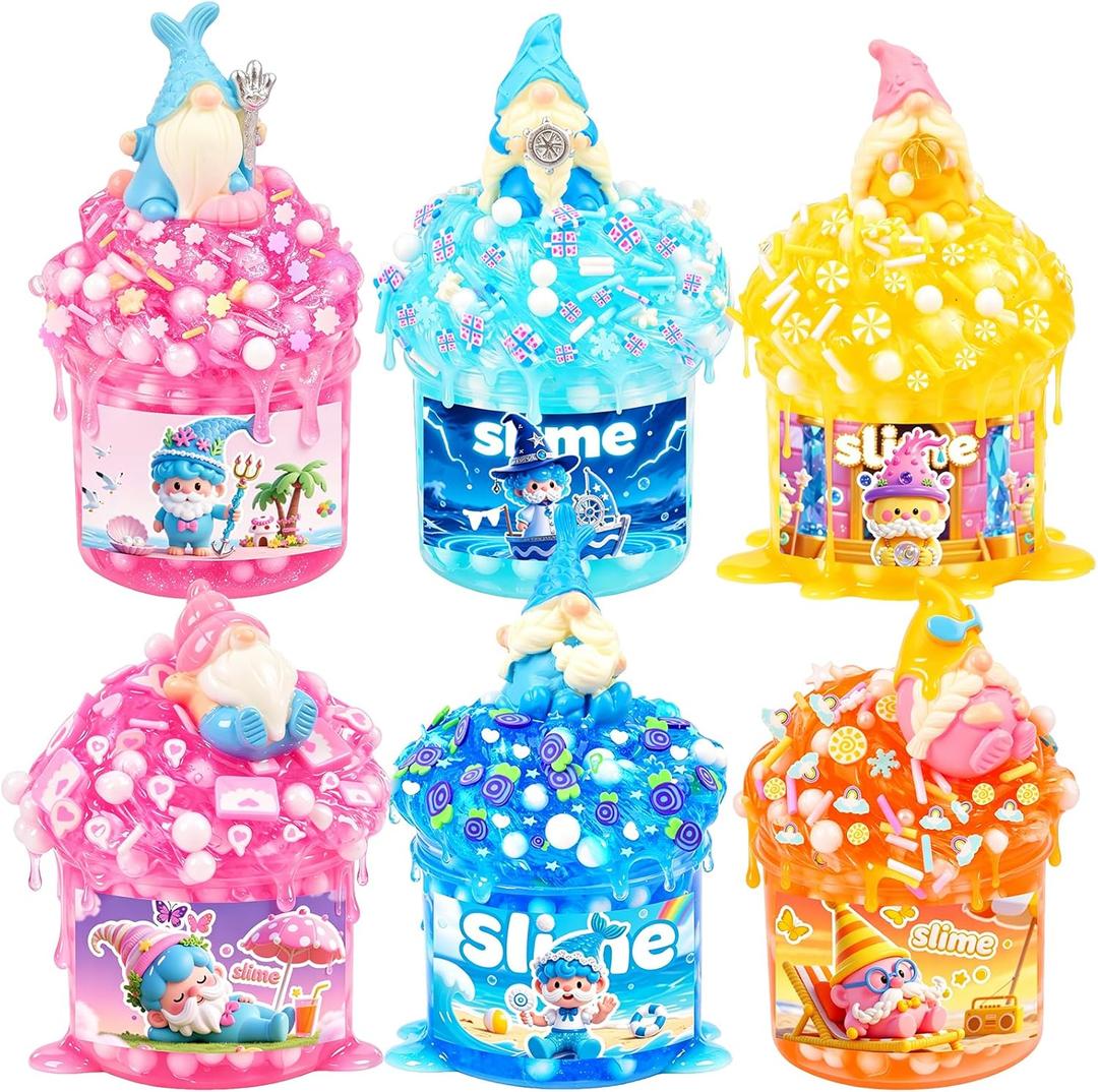 6 Pack Pink Slimes, Crunchy Slime kit for Girls Ages 8-12, Non-Stick Kids Slime Party Favors Toys with Cute Add-Ins, Birthday Goodie Bag Stuffers Easter Gifts for Kids