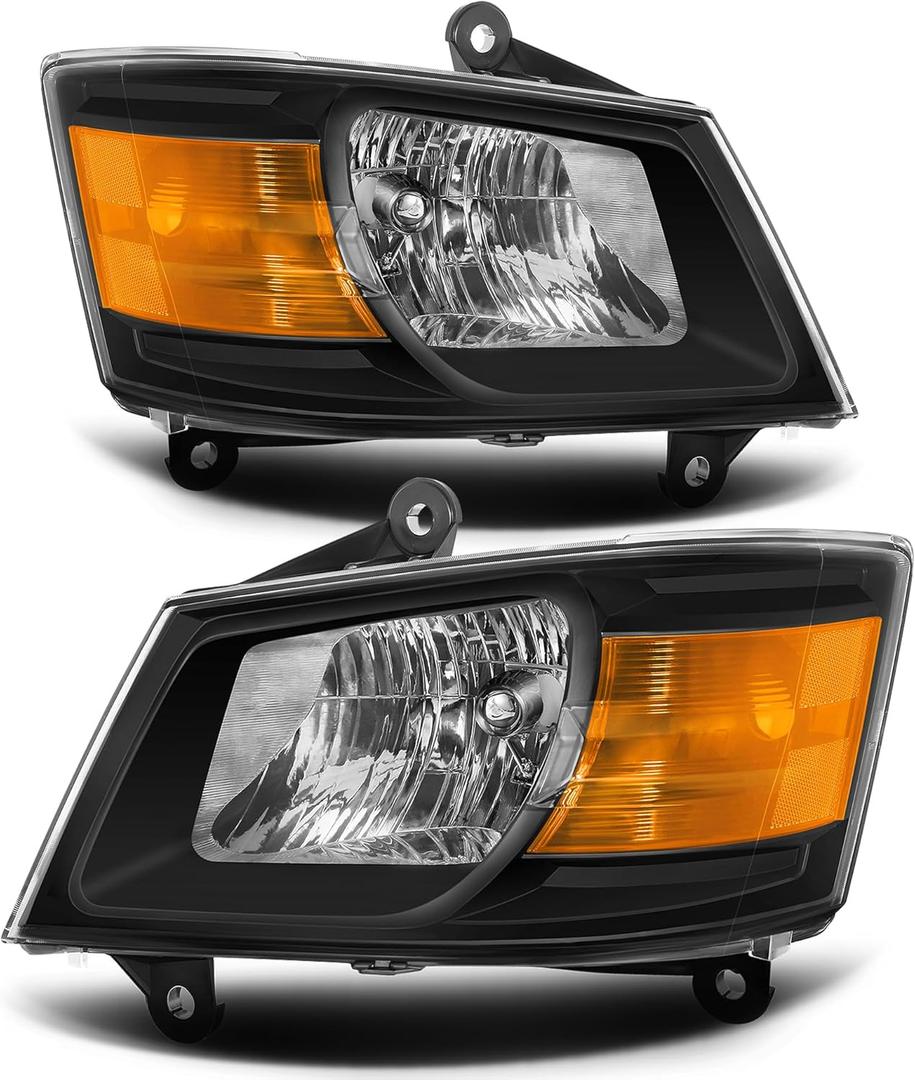 Headlight Assembly Compatible with 2008-2010 Dodge Grand Caravan 08 09 10 Grand Caravan Headlamp Replacement Driver and Passenger Side (Black Housing Amber Reflector)