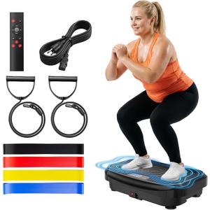 Vibration Plate Exercise Machine with Bluetooth, 199 Levels Full Body Workout Vibrating Plate for Lymphatic Drainage Weight Loss, 450LBS Capacity Workout Equipment with Resistance Bands for Women Men