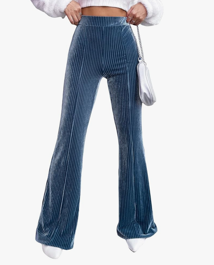 WDIRARA Women's Velvet Flare Leg High Waist Solid Comfy Palazzos Casual Bootcut Pants XS