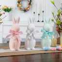 FestalMart Easter Decorations-3 Pack Flocked Bow Tied Bunny Set- Pastel Bunny Decor for Spring Home Shelf Mantel Table Windowsill Party Decor