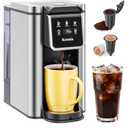 K Cup Coffee Maker, Hot & Iced Coffee Maker for K Cup and Grounds, 6-14 Oz Brew Sizes, 50oz Removable Tank, Single Cup Coffee Maker with Descaling Reminder, Stainless Steel, Black