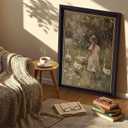 Framed Girl Duck Canvas Wall Art Rural Countryside White Goose Painting Picture wall decor Retro farmhouse Duckling Wildflower Poster Print for Living Room Bathroom Bedroom Nursery Home Decoration