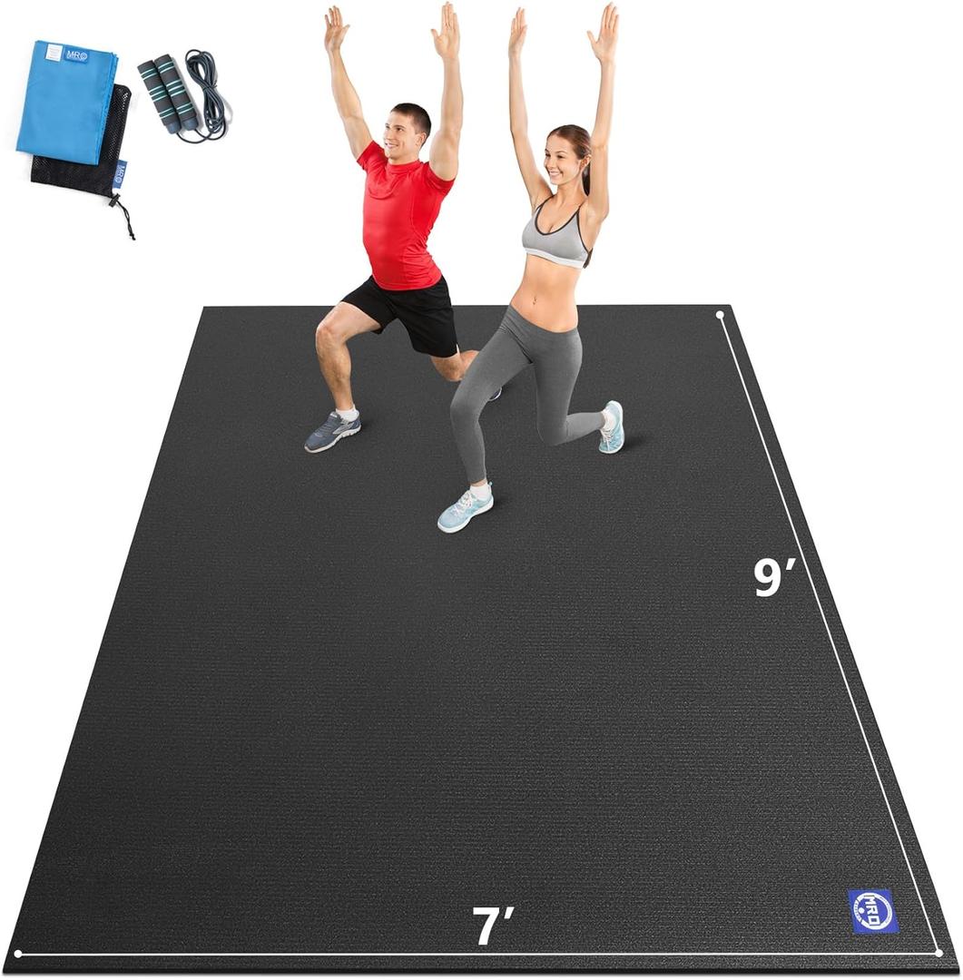 MRO Extra Large Exercise Mat 12'x7'/9'x7'/7'x7'/7'x5'(7mm), High-Density Workout Mats for Home Gym Flooring, Non-Slip, Extra Thick Durable Cardio Mat, Ideal for Plyo, MMA, Jump Rope - Shoe Friendly (Black)