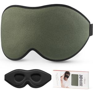 LitBear Sleep Mask for Men Side Sleeper, Sleeping Mask for Women Light Blocking, 3D Contoured Cup Eye Mask Sleeping, Soft Lightweight Sleep Eye Mask with Adjustable Elastic Strap for Traveling (Olive Green)