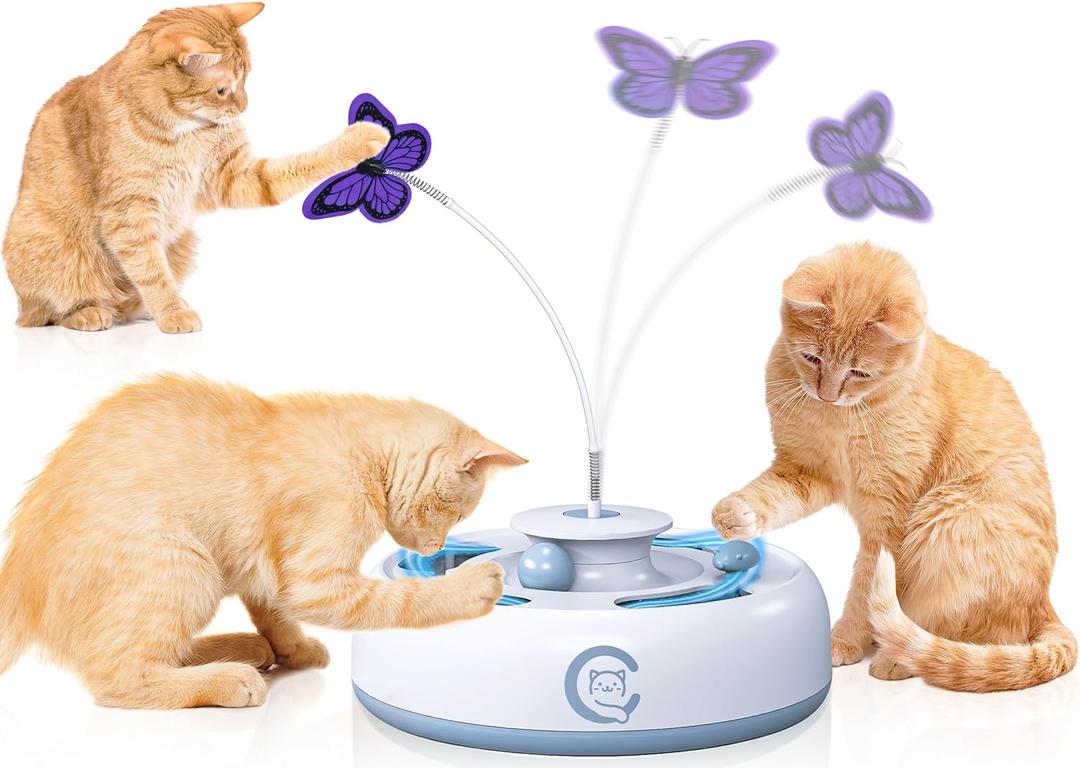 Cat Toys 3 in1 Automatic Interactive Kitten Toy, Moving Ambush Mouse, Fluttering Butterfly, Track Balls, USB Powered, Indoor Exercise Kicker, Mouse Catching Game (Bright White) Cat Toys 3 in1 Automatic Interactive Kitten Toy, Moving Ambush Mouse, Fluttering Butterfly, Track Balls, USB Powered, Indoor Exercise Kicker, Mouse Catching Game (Bright White)