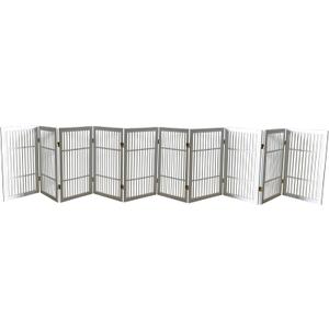 Urnporium Pet Dog Gate Freestanding, Strong Durable Folding Wooden Fence, Portable Acacia Hardwood Safety Barrier for Indoor & Outdoor Use (White Pet Gate, 10 Panel 30" Tall)