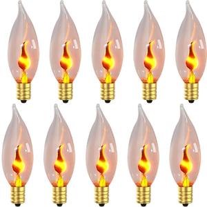 Hompavo Upgraded Flame Light Bulbs, E12 Candelabra Small Base, Clear Glass Flickering Fire Bulb for Halloween Christmas Party Porch Indoor & Outdoor Home Decoration, 10 Pack