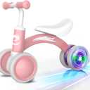 Colorful Lighting Baby Balance Bike Toys for 1 Year Old Girl Gifts, 10-36 Month Toddler Balance Bike, No Pedal 4 Silence Wheels & Soft Seat Pre-School First Riding on Toys, 1st Birthday Gifts. (Pink)