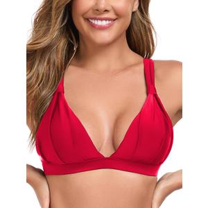 RELLECIGA Women’s Triangle Bikini Top Crisscross Back Swimsuit Padded Push Up Bathing Suit Top (S)