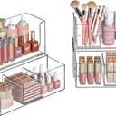 Bathroom Drawer Organizer Stackable Storage Drawers Clear Plastic Storage Bins Medicine Cabinet Organizer Makeup Organizers w Removable Divider Home Workspace Office Desktop Vanity Gift Idea 3Pack
