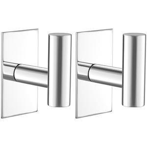 VAEHOLD Wall Towel Hooks, Heavy Duty Sticky Holder Waterproof Towel Hooks for Hanging Coat, Clothes, Closet Hook Wall Mount for Kitchen (Chrome, 2 Pack), Set of 2