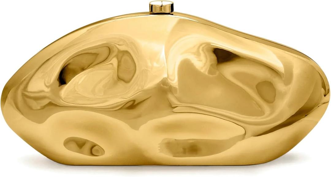 Acrylic Clutch Purse for Women Evening Bag, Irregular Shell Acrylic Purse Box Clutch with Chain for Party Wedding Prom (Gold)