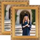 Gold 11x14 Picture Frame 2 Pack - Ornate Wedding Frame 11 x 14 Vintage Photo Frames for Wall or Tabletop, Solid Wood Picture Frame for Certificate, Familiy, Oil Painting with Easel Back & Hanger, Horizontal and Vertical Display for Home Gift, Desk Decor