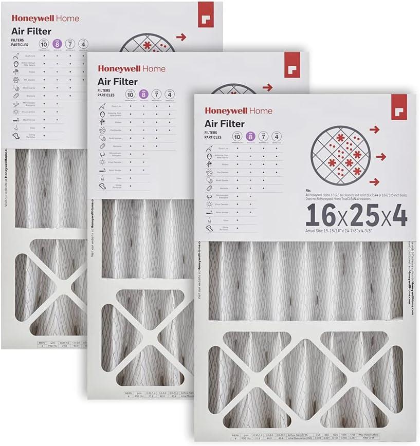 16x25x4 MERV 8, AC Furnace Air Filter, 3 PACK (CF408F1625-3PKAM) (Actual Dimensions: 15.63 x 24.75 x 4.38 in.)
