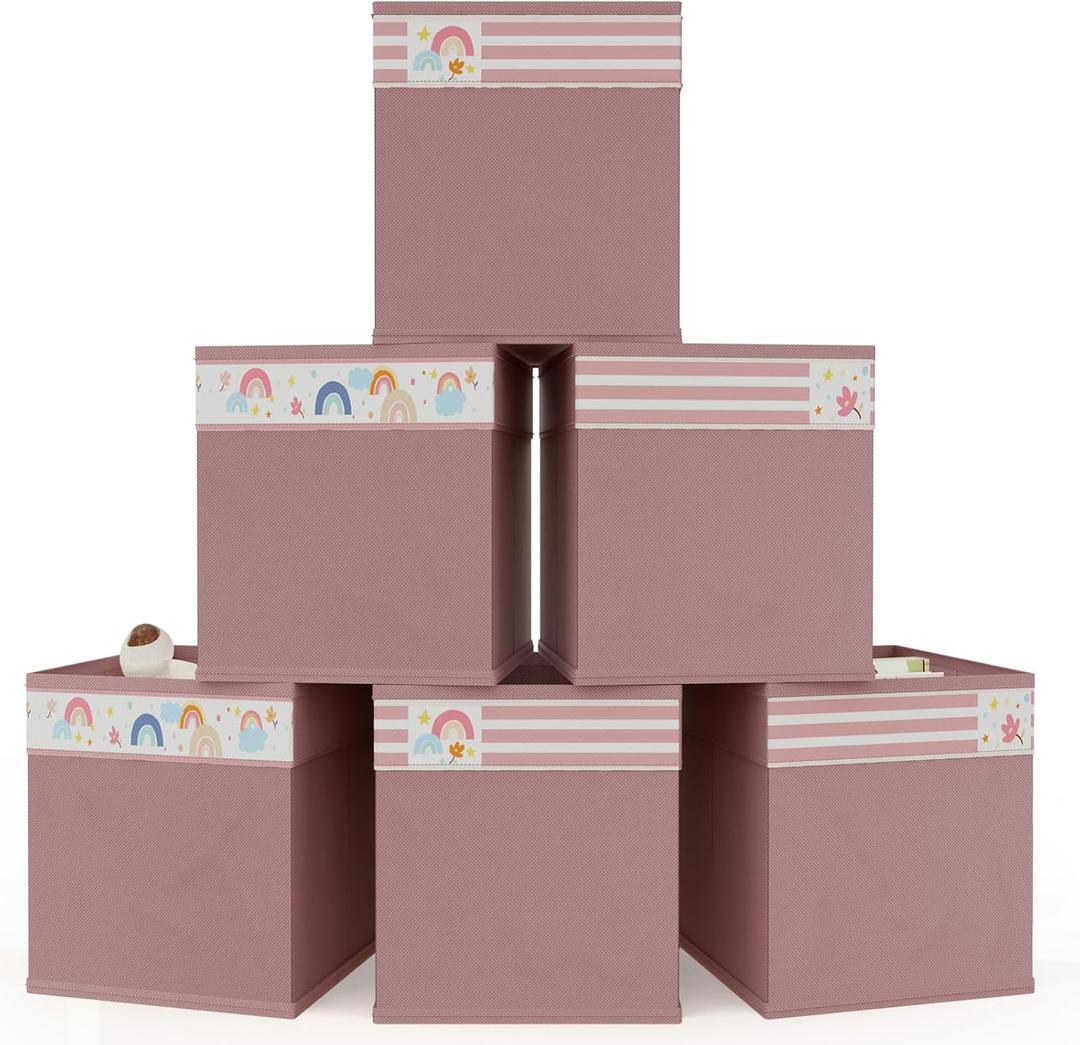 homyfort Cube Storage Organizer Bins, 12x12 Inch Fabric Bins for Cube Storage, Foldable Cloth Baskets Box with Handles for Organizing Clothes, Toys in Pantry, Closet Shelf, Nursery, Kids Room (Pink)
