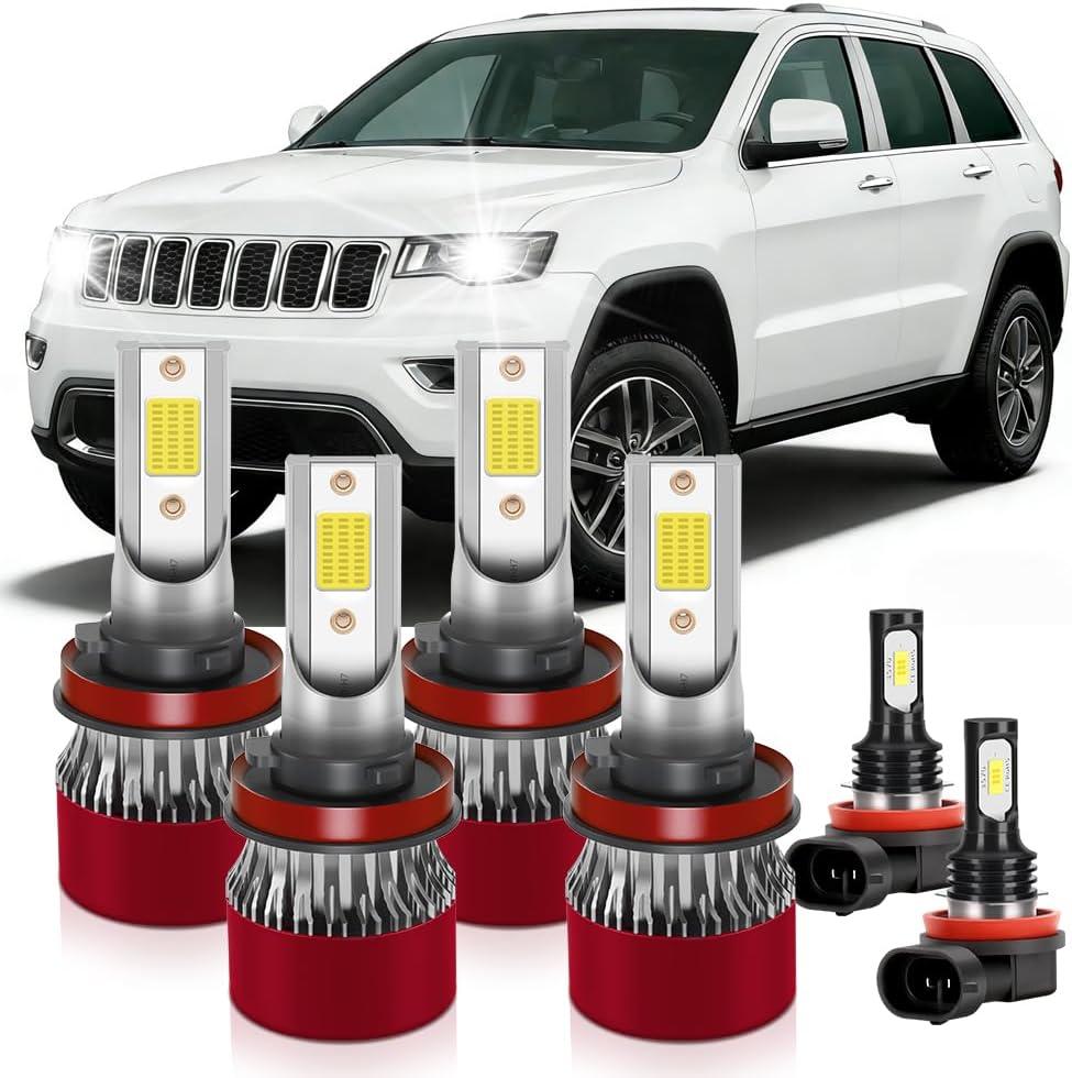 Light Bulbs Fit for 2017-2021 Jeep Grand Cherokee H9 High Beam H11 Low Beam H11 Fog Light Super-Bright with Cooling Fan Plug and Play Pack of 6