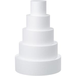 Crafare 5 Tiers Round Foam Cake Dummies Set 20 Inch Tall White Fake Cake Dummy Set 4 6 8 10 12 for Wedding Supplies Baby Shower Birthday Decorating Display