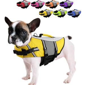 Queenmore Dog Life Jacket Swimming Vest Small Medium Dogs Neoprene Life Vest Lightweight Reflective Dog Lifesaver for Boating Kayaking Yellow,M