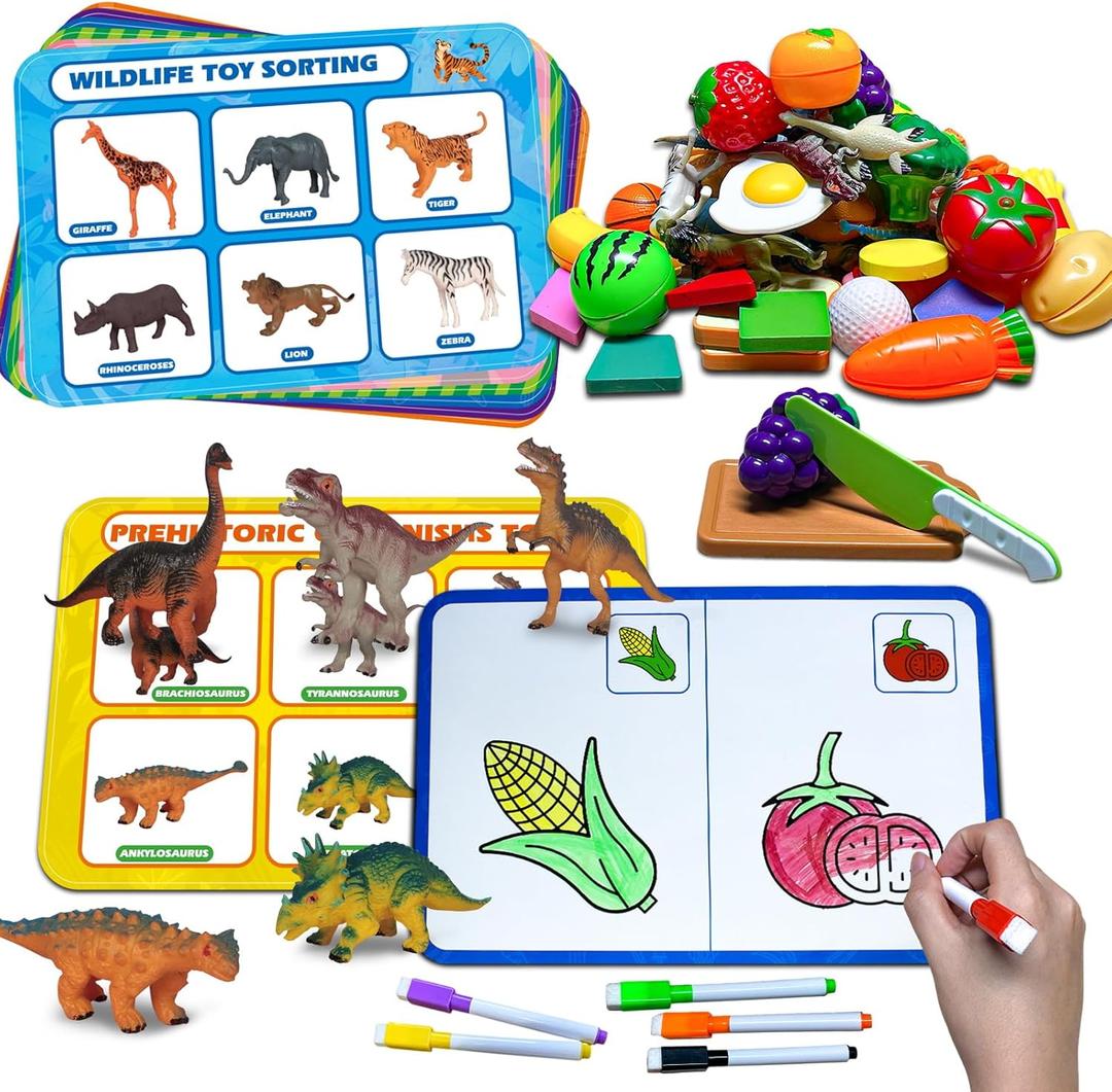 Sorting Toys for Toddlers,3 in 1 Learning Education Sorting Games Cutting Fruit Toys Toddler Coloring,Fine Motor Montessori Preschool Classroom Sensory for 2+ Year Old.