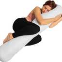 8” x 48” Round Body Pillow - Adjustable Bolster Pillow for Bed with Removable Cover - Body roll Pillow Maternity Pillow - White