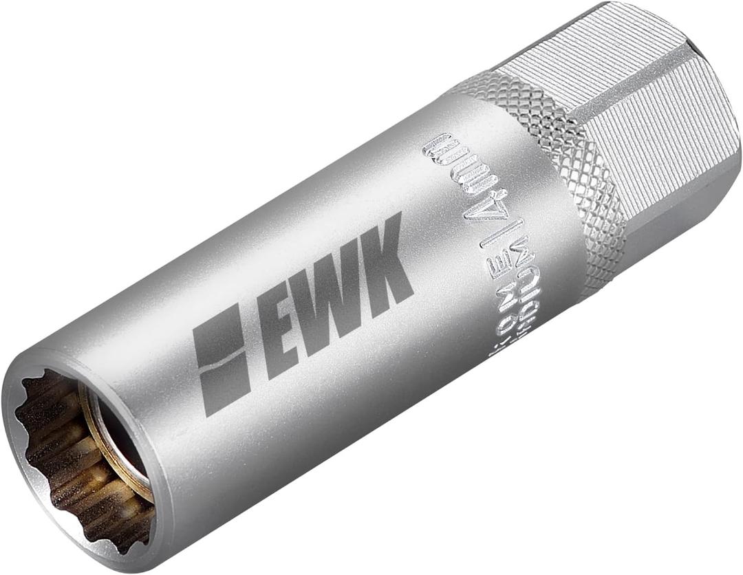 EWK 14mm 12 Point Thin Wall Magnetic Spark Plug Socket, 3/8" Drive Deep Well Tool for BMW N54 N55 B58, Mini Cooper R55R60, Nissan & Infiniti 14mm Bi-Hex Spark Plugs