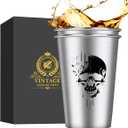 Skull Stainless Steel Beer Cups, Skull Gifts for Goth Fan, Stackable Camping Mugs for Outdoor Indoor Activity, Father's Day Halloween Christmas Gifts for Men Women, 500ML(2 Pack)