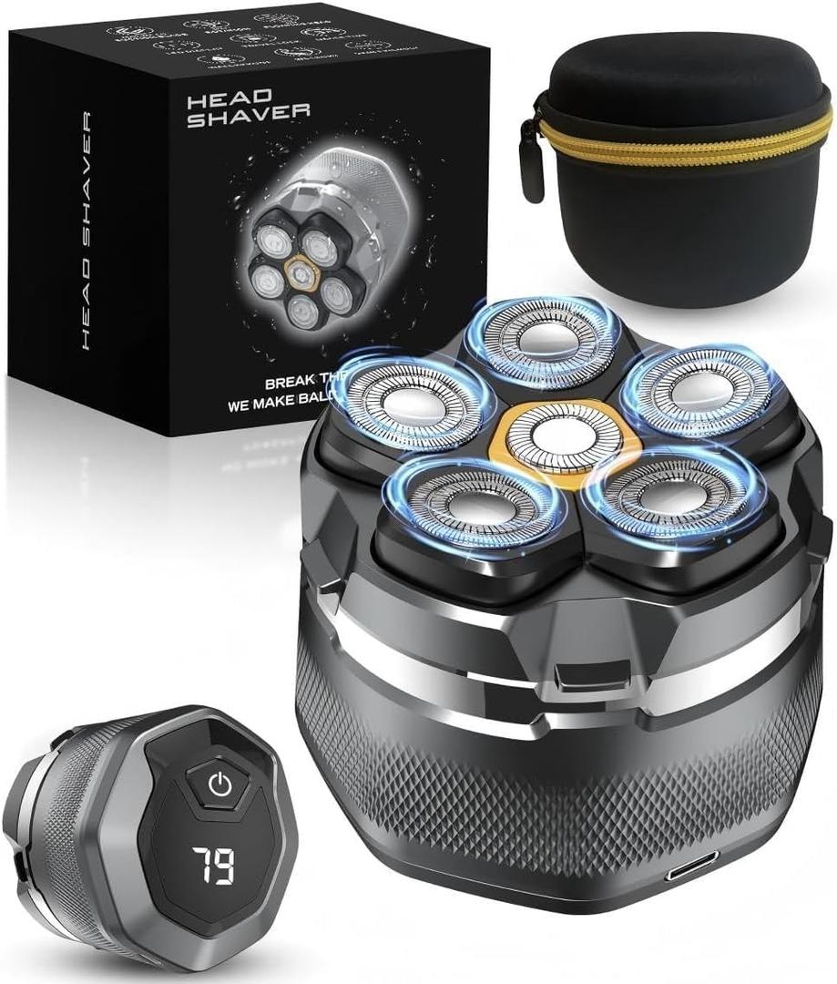 Head Shaver for Bald Men, 10,000 RPM High-Speed Electric Razor, Innovative 6D Magnetic Floating Heads, IPX8 Waterproof Wet/Dry Shaving Kit with LED Display & EVA Travel Case