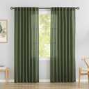 DONREN Loden/Dark Olive Linen Back Tab Curtains 92 Inches Long 2 Panels Set for Living Room - Boho Energy Saving Semi Privacy Sheer Curtains Rod Pocket Light Filtering Curtains for Patio Door Doorway (52"W x 92"L (Pack of 2), Olive Green)