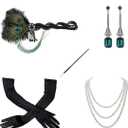 1920s Flapper Accessories Set for Women, Roaring 20s Great Gatsby Feather Headband Accessories for Weeding Bride Green