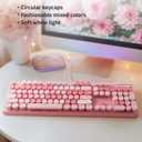 Cute Pink Keyboard Wired, with White Backlit Typewriter, Volume Knob, Light Switch Button, and Foldable Stands, Full Size with Number Pad for Computer PC Lapto