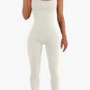 Women Workout Seamless Jumpsuit Yoga Ribbed Bodycon One Piece Tank Top Leggings Romper Size M