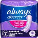 Always Discreet Adult Incontinence Pads for Women, Ultimate Extra Absorbency, Long Length, Postpartum Pads, 104 Count 