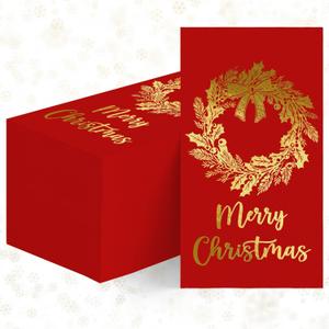 Horaldaily 100 Christmas Disposable Paper Decorative Guest Napkins, Red Gold Foil Christmas Garland Hand Towel for Party Lunch Dinner Kitchen Bathroom