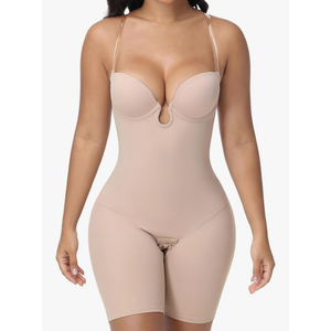 Strapless Shapewear for Women Backless Bodysuit Tummy Control Built-in Bra Low Back Deep U Plunge Body Shaper,L