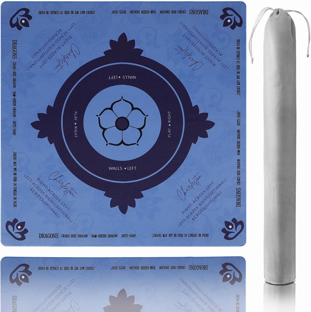 Mahjong Mat, Mahjong Mat for Table, Comes with 1 Velvet Mahjong Mat Storage Bag, Fit for Mahjong/Poker/Board Games/Card Games/Dominoes (Blue)