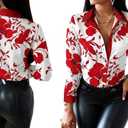 Blouses for Women Dressy Casual Colorful Long Sleeve Shirt Floral Print Tops Loose Collar Sexy T-Shirts Fashion 2023 (XXXL)
