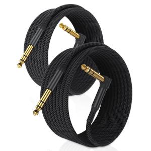 6.35mm TRS Instrument Cable 30FT 2-Pack,Right Angle 90 Degree 1/4 Inch Male Jack Stereo Audio Cord,6.35 Balanced Line Lead for Electric Guitar,Bass,Keyboard,Mixer,Amplifier/AMP,Speaker,Equalizer (Black)