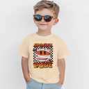 Toddler Halloween Shirts Baby boy Spooky Dude T-Shirt Funny Bandages Face Graphic Tee Bats Print Spooky Season Tops (5-6 Years, Beige)