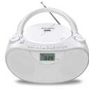Portable CD Player Bluetooth Boombox with AM/FM Radio, USB, AUX-in, Headphone Jack, CD-R/RW & MP3-CD Compatible, Stereo Sound with Bass Boost, AC/Battery Operated – White