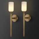 Alabaster Wall Sconces Set of Two, 22in Modern Spanish Natural Marble Bathroom Vanity Sconces, Brass Alabaster Sconce Wall Lighting, Gold Wall Light Fixtures Decor for Bedroom Living Room Staircases