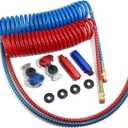 15Ft Coiled Air Brake Hoses Assembly and Accessory Kit 40'' & 12'' Pigtails Leads, Semi Truck Red Blue Coiled Air Brake Lines with Aluminum Glad Hands & Extension Handle Grips & Rubber Seals