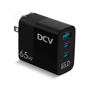 DCV 65W USB C Charger, GaN 3-Port Fast Charging Block with LED Digital Display, PD/PPS/QC 3.0 Foldable Wall Charger for Laptops, MacBook, iPhone 15/14/13, iPad Pro, Galaxy S23/S22, Note 20/10 (Black) cord 40 Inch