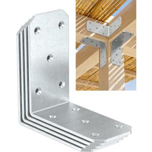 Heavy Duty L Brackets 4-Pack, 5x5x2.5 Inch 300lb Capacity Durable Steel Corner Braces, 90 Degree Angle Brackets for Wood, Shelves, Pergola, Deck, Fence, Furniture (Galvanized-4PCS)