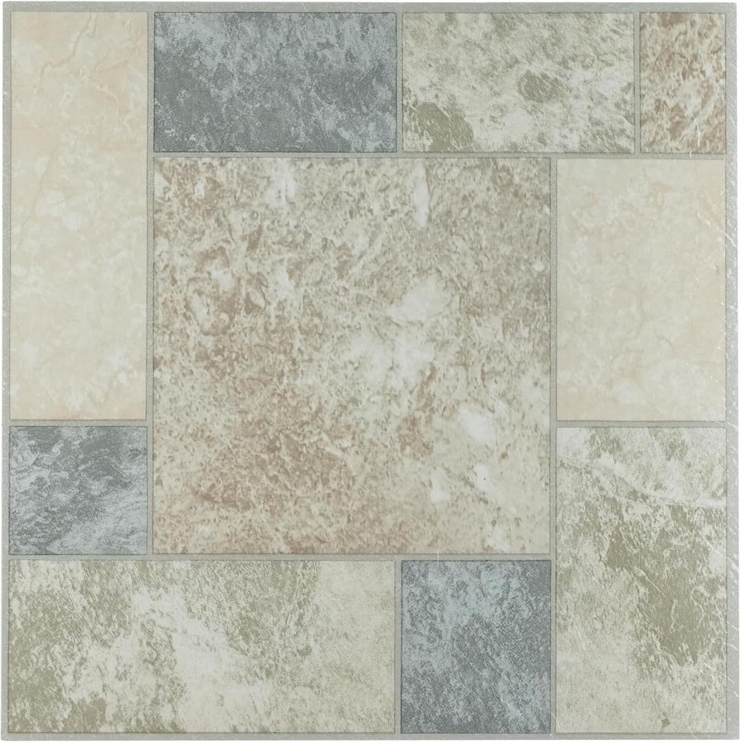 Tivoli Self Adhesive Vinyl Floor Tiles, 45 Tiles - 12" x 12", Marble Blocks - Peel & Stick, DIY Flooring for Kitchen, Dining Room, Bedrooms, Basements & Bathrooms by Achim Home Decor