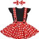 IBTOM CASTLE Polka Dots Tutu Costume for Baby Girl Princess 1st Birthday Party,Dress Up w/Overall Suspender Skirt,Headband (18-24 Months, Black+red)