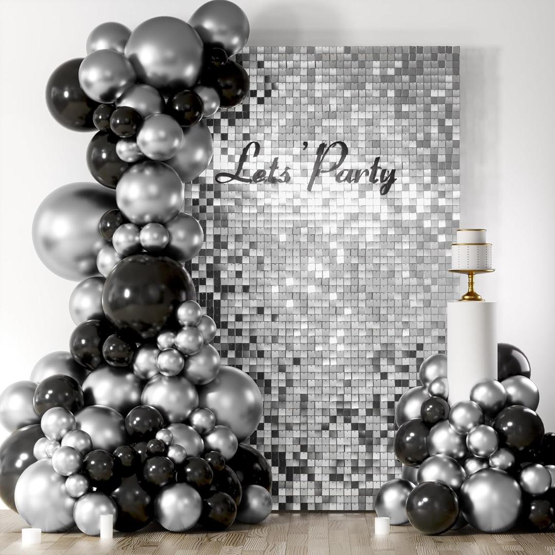COKAOBE Silver Shimmer Wall Backdrop, 18 Pcs Square Sequin Shimmer Backdrop Panel, Photo Backdrops for Birthday, Anniversary, Wedding, Graduation & Bachelorette Party Decoration