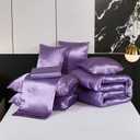 Bedding_Dreamer Satin Comforter Set King Size, 8 Piece Bed in a Bag Lavender with Sheets, Silky Soft Polyester Satin Bedding Set, Lightweight, 16 Inch Deep Pocket, Soft Glam Style